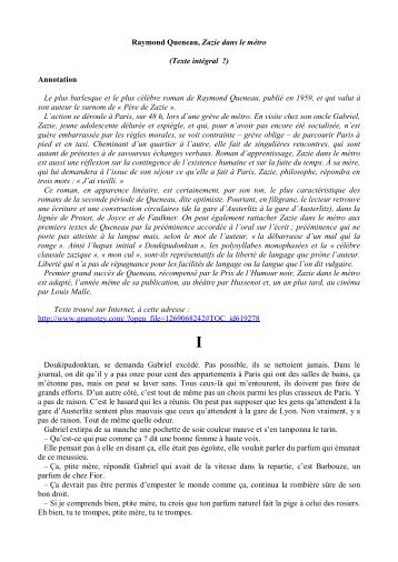 Raymond queneau zazie dans le mtro dissertation