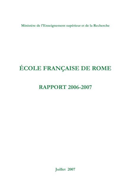 Rapport 2006-2007 - École française de Rome