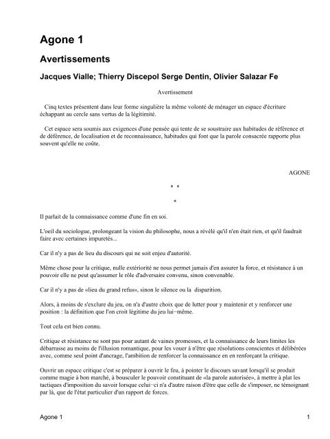 Agone n° 1 - pdf - Atheles