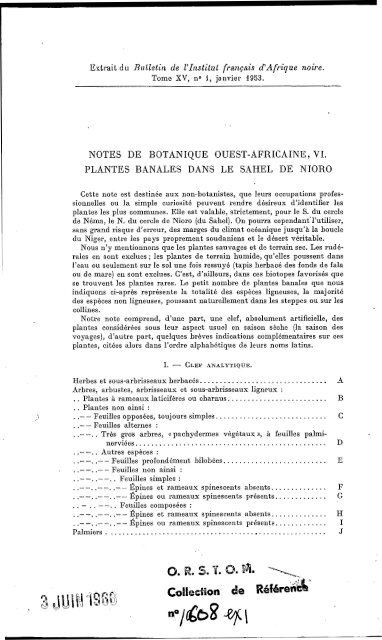 Notes de botanique ouest-africaine, 6 : plantes banales dans ... - IRD