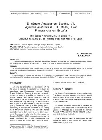 El género Agaricus en España. VII. Agaricus aestivalis ... - Aranzadi