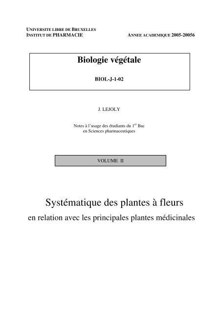 Biologie Végétale Université Libre De Bruxelles - 