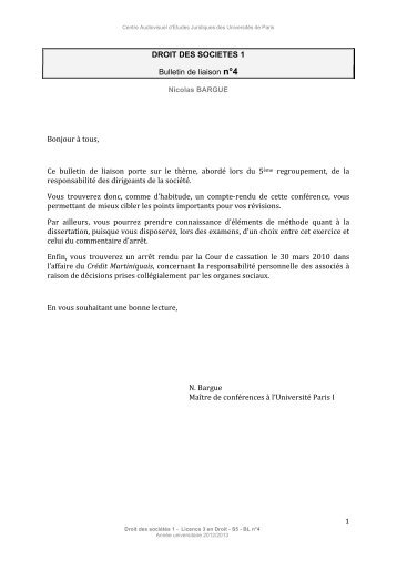 1 DROIT DES SOCIETES 1 Bulletin de liaison n°4 Bonjour à ... - Cavej