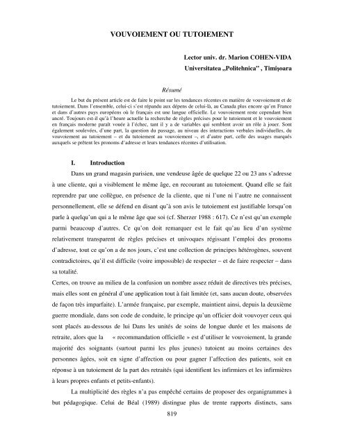 Vouvoiement Ou Tutoiement