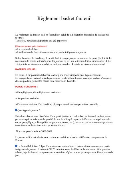 Règlement basket fauteuil - Fédération Française Handisport