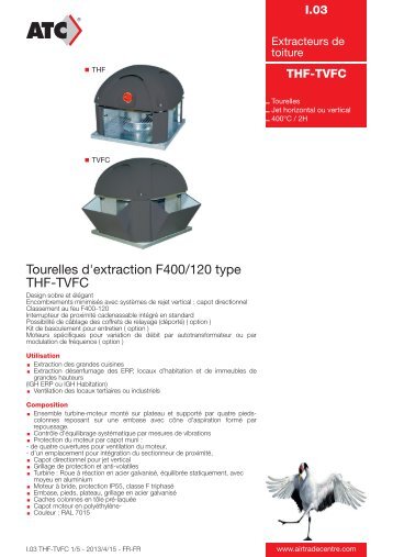 Tourelles d'extraction F400/120 type THF-TVFC - Air Trade Centre