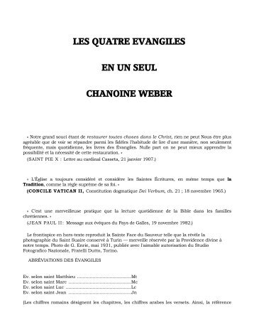 les quatre evangiles en un seul chanoine weber - BIBLIQUEMENT ...