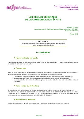 Les règles générales de la communication écrite - Esen - Ministère ...