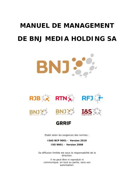 MANUEL DE MANAGEMENT DE BNJ MEDIA HOLDING SA - Rfj