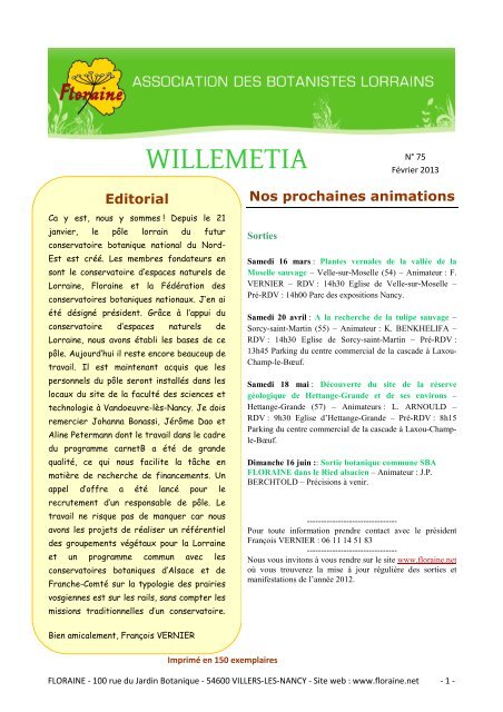 Publication de Willemetia n° 75 - 14/02/2013 - Floraine