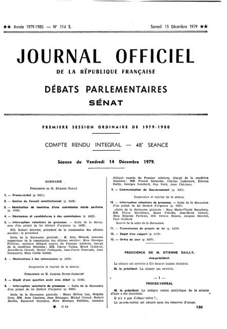 Vendredi 14 Décembre 1979 - Sénat
