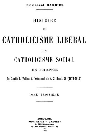 CATHOLICISME LIBÉRAL - Bibliothèque Saint Libère