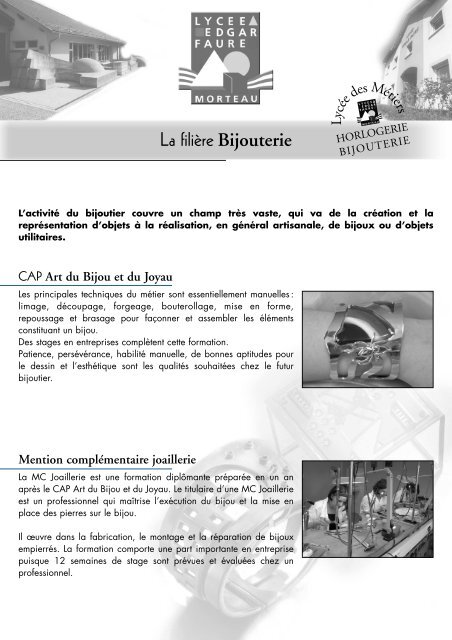La filière Bijouterie - Lycée Edgar Faure Morteau