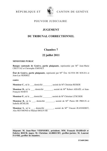 JUGEMENT DU TRIBUNAL CORRECTIONNEL Chambre 7 22 juillet ...