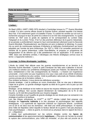 Fiche de lecture CSEM Titre Stratégie Auteur B.H. LIDELL HART ...