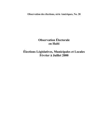 Observation Électorale en Haïti Élections Législatives, Municipales ...