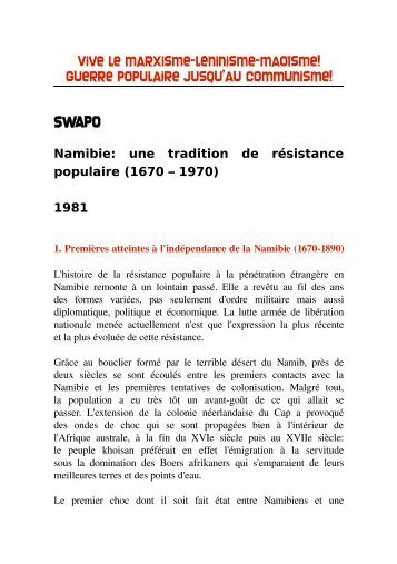 Namibie: une tradition de résistance populaire - L'Etoile Rouge