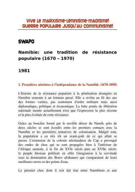 Namibie: une tradition de résistance populaire - L'Etoile Rouge