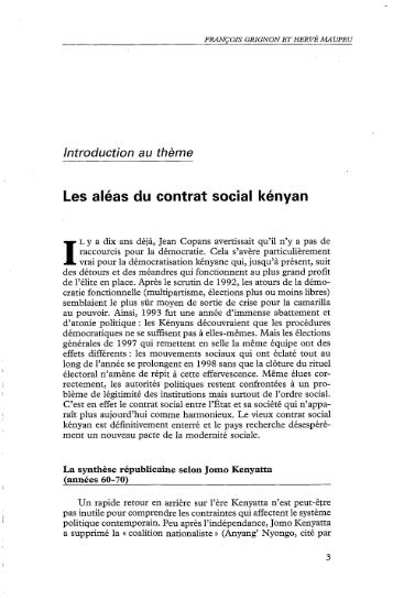 Introduction au thème : Les aléas du contrat ... - Politique Africaine