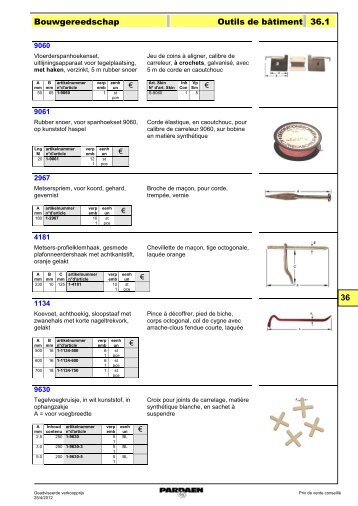 36 Bouwgereedschap Outils de bâtiment 36.1 - Pardaen