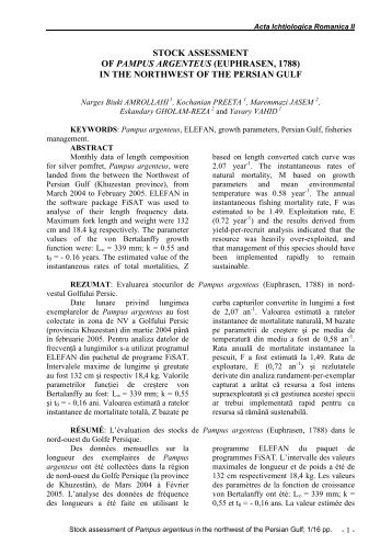 stock assessment of pampus argenteus - Reviste - "Lucian Blaga ...