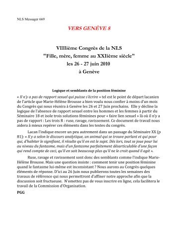 les 26 - 27 juin 2010 à Genève - Psychoanalyse Lacan - Freud