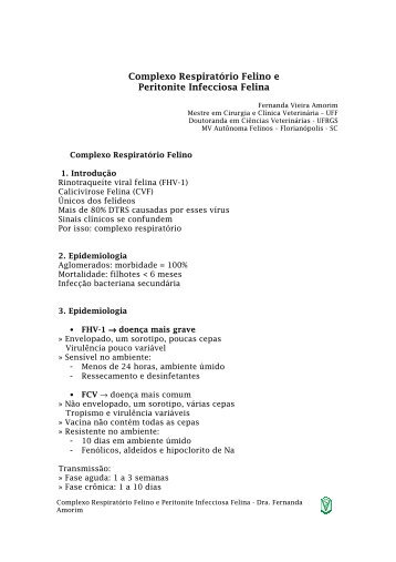Complexo Respiratório Felino e Peritonite Infecciosa Felina - Dra ...