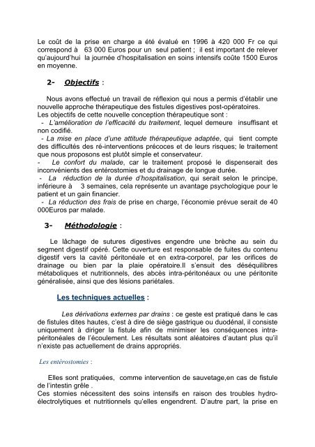 titre du projet : traitement des desunions des anastomoses