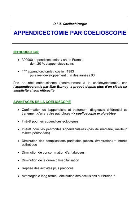 appendicectomie par coelioscopie - chirurgie viscérale de l'ouest