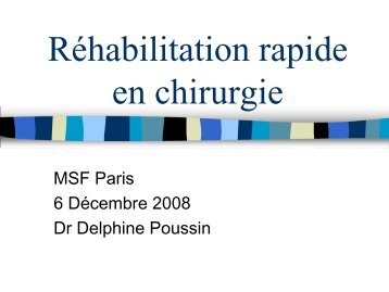 Réhabilitation rapide en chirurgie - Médecins Sans Frontières