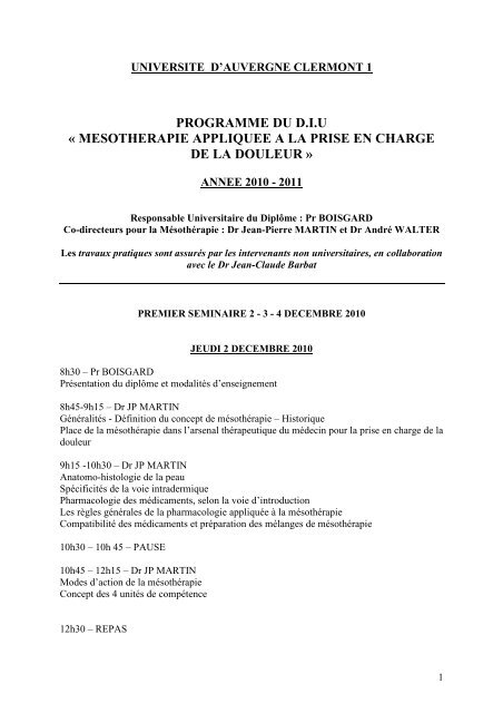 programme du diu « mesotherapie appliquee a la prise en charge ...