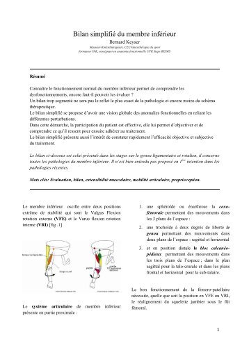 Bilan simplifi du membre infrieur