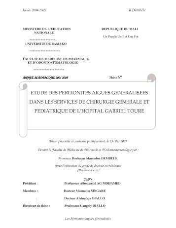 ETUDE DES PERITONITES AIGUES GENERALISEES DANS LES ...