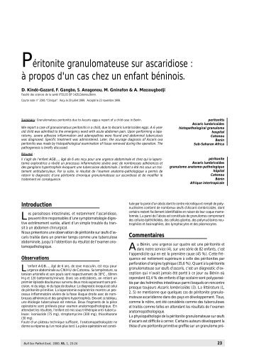 Péritonite granulomateuse sur ascaridiose : à propos d'un cas chez ...