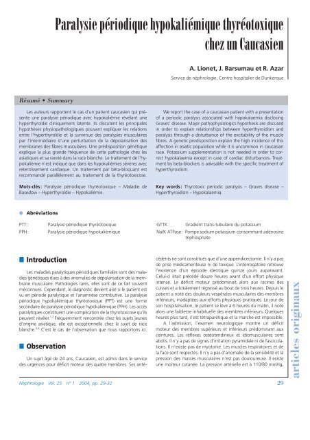 Paralysie périodique hypokaliémique thyréotoxique chez un ...