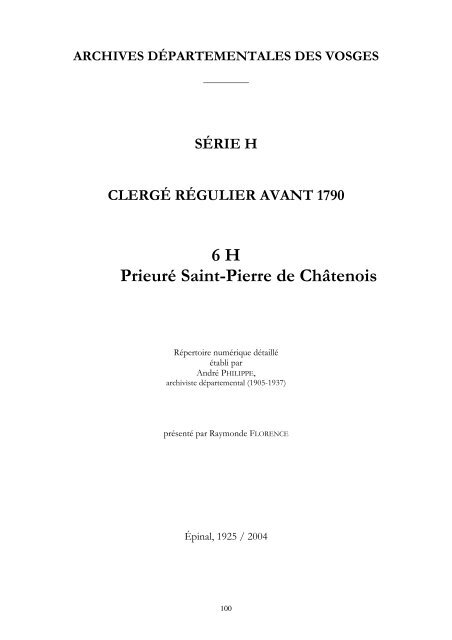 6 H Prieuré Saint-Pierre de Châtenois - Archives départementales