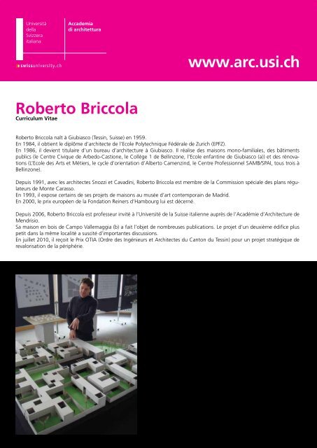 Roberto Briccola - Accademia di architettura - Università della ...