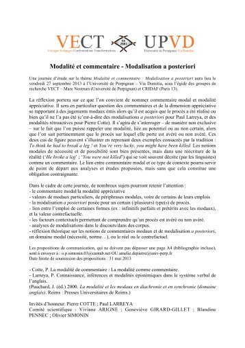 Modalité et commentaire - Modalisation a posteriori - VECT ...