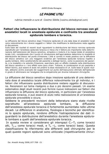 Fattori che influenzano la distribuzione del blocco nervoso con gli ...