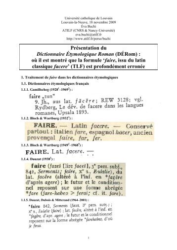 Présentation du Dictionnaire Étymologique Roman (DÉRom ... - Atilf