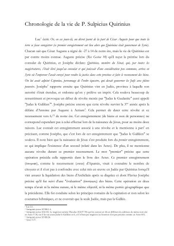 Chronologie de la vie de P. Sulpicius Quirinius