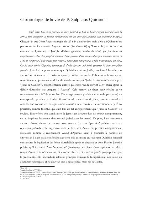 Chronologie de la vie de P. Sulpicius Quirinius