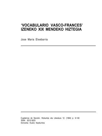 "Vocabulario Vasco-Francés" izeneko XIX mendeko hiztegia