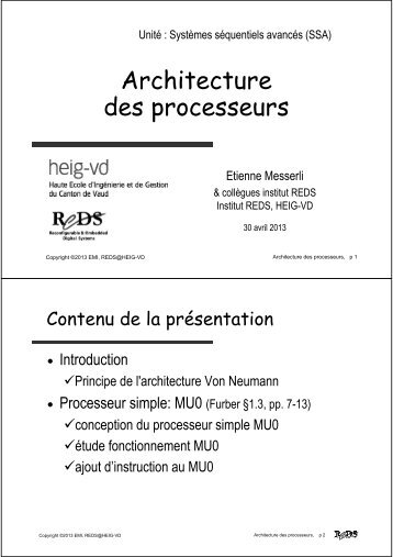 Architecture des processeurs (Von Neumann, MU0) - ReDS