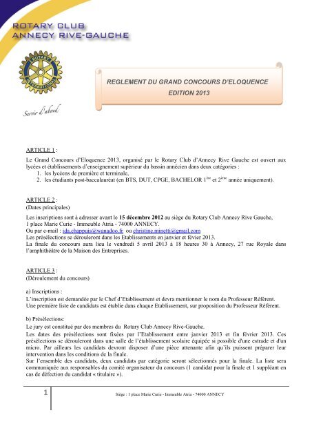 reglement du concours eloquence 2013 - rotary club annecy rive ...