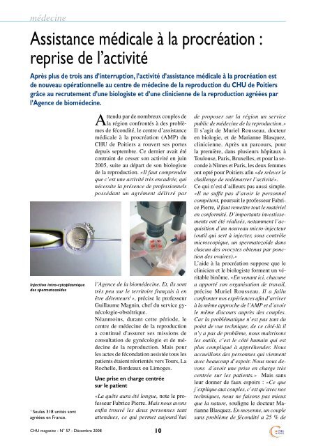 Assistance médicale à la procréation : reprise de ... - (CHU) de Poitiers