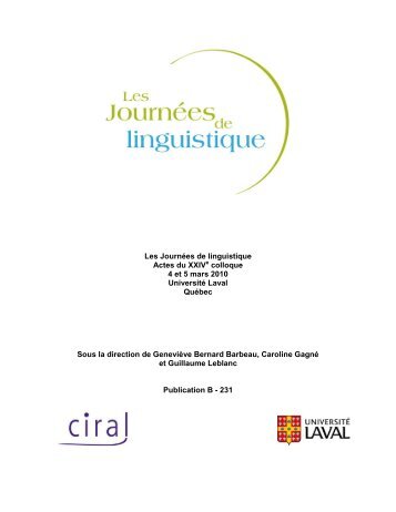 Les Journées de linguistique Actes du XXIV colloque 4 et 5 mars ...