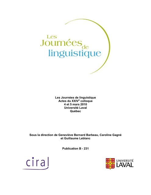 Les Journées de linguistique Actes du XXIV colloque 4 et 5 mars ...