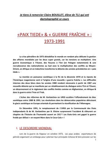 «PAIX TIEDE» & « GUERRE FRAÎCHE » : 1973-1991