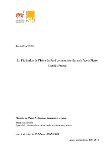 La Fédération de l'Isère du PCF face à Pierre Mendès ... - Hypotheses